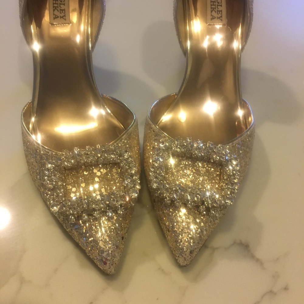 Badgley Mischka Silver Glitter Pointed Toe D'Orsay Heels - Picture 7 of 14